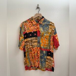 Vintage Hawaiian Shirt Jams World 80s Rayon Crepe Golden Orange Floral Medium